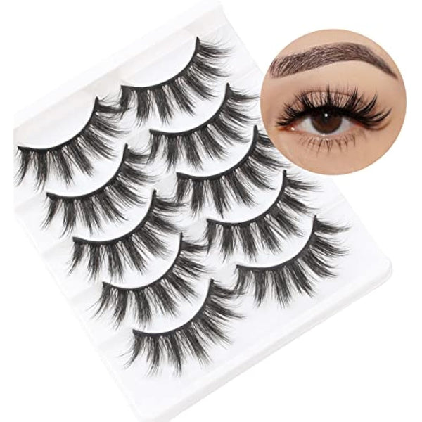 False Lashes Mink Natural Eyelashes 3D Mink Faux Mink Lashes Wispy Short Eyelashes Fluffy Lashes Natural Look 5 Pairs Pack by Glowingwin