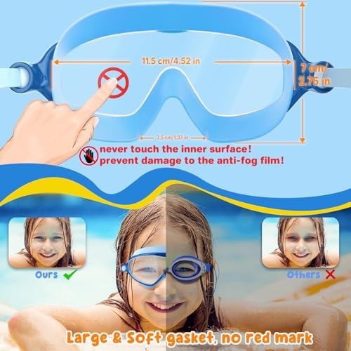 COOLOO Kids Swimming Goggles, 2 Pack Kids Goggles Childrens Swimming Goggles for Age 4-14 Wide Vision Anti-Fog UV Protection Waterproof 180° HD Vision for Junior Boys Girls