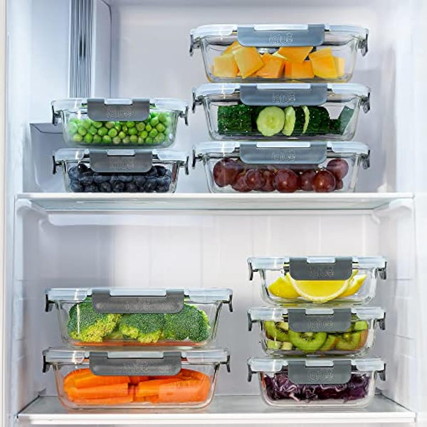 Igluu Meal Prep Glass Containers with Airtight Lids 10 Pack Rectangle 2 Sizes 1050ml and 370ml BPA-Free Meal Prep Containers Reusable – Borosilicate Glass, Oven Safe