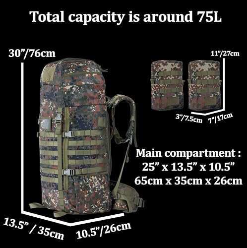 BACKFERRY 75L Tactical Backpack with Internal Frame, MOLLE, and Hydration System for Camping,Hunting,Backpacking,Hiking and Wild Adventure