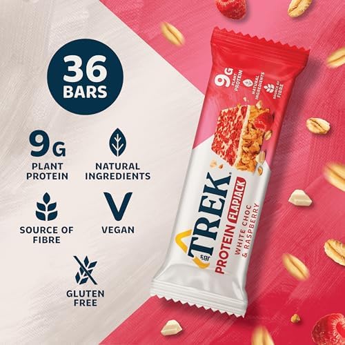 JB's Trek High Protein Flapjack White Chocolate Raspberry - Gluten Free - Plant Based - Vegan Snack - 50g x 36 bars