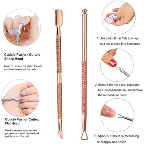 Cuticle Nippers and Cuticle Pusher, Cuticle Cutter Remover with Cuticle Scissors for Dead Skin - Durable Manicure Tools and Cuticle Clippers- Stainless Steel (pink)