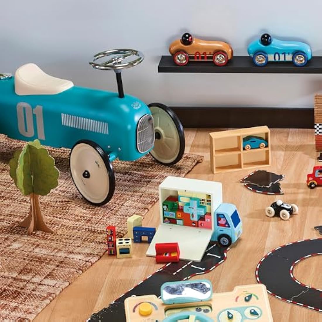 Vilac Vintage Ride-On Car, Durable Metal Body, Large Stable QuietRubber Wheels, Develops Psychomotor, Balance, Coordination, For 1.5 to 3 Years Kids under 20 kgs, 76 x 40 x 38 cm, Aqua Blue