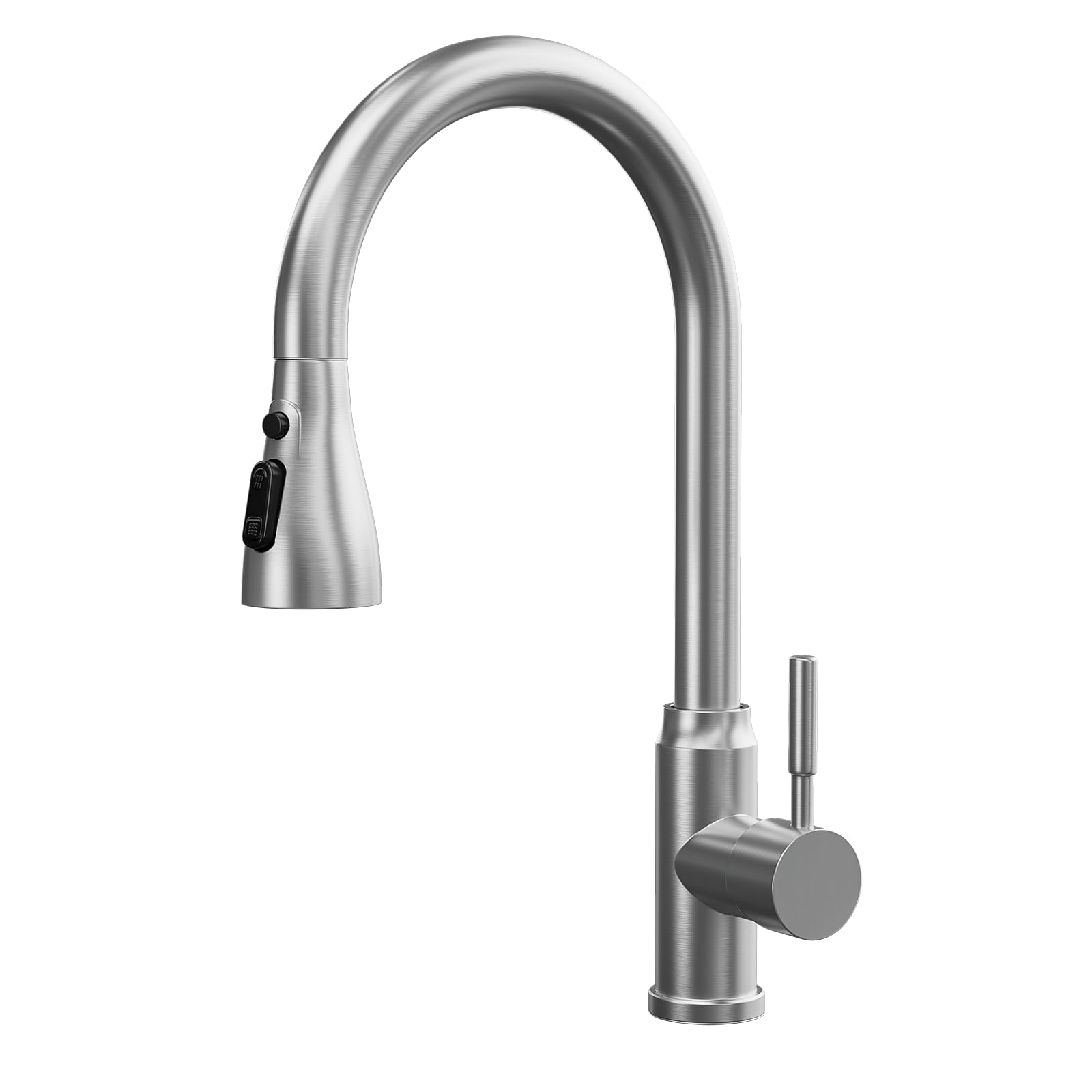 ModHm Pull-Out Kitchen Taps, Brushed Steel Single Handle High-Arc with Hot/Cold Dual Hose Kitchen Mixer Tap, Countertop 360° Swivel Dual Spray Modes Faucet, Easy Installation with Fittings Included