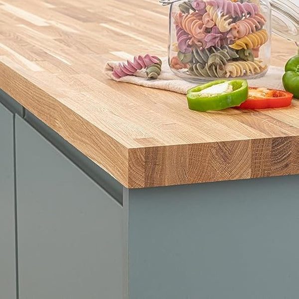 domli Solid Oak Kitchen Worktop | 2000mm x 620mm x 40mm | Premium Wood Worktops | Oak Wooden Timber Counter Tops | Cut To Size Customisation Available | Real Wood Block Stave Kitchen Countertops