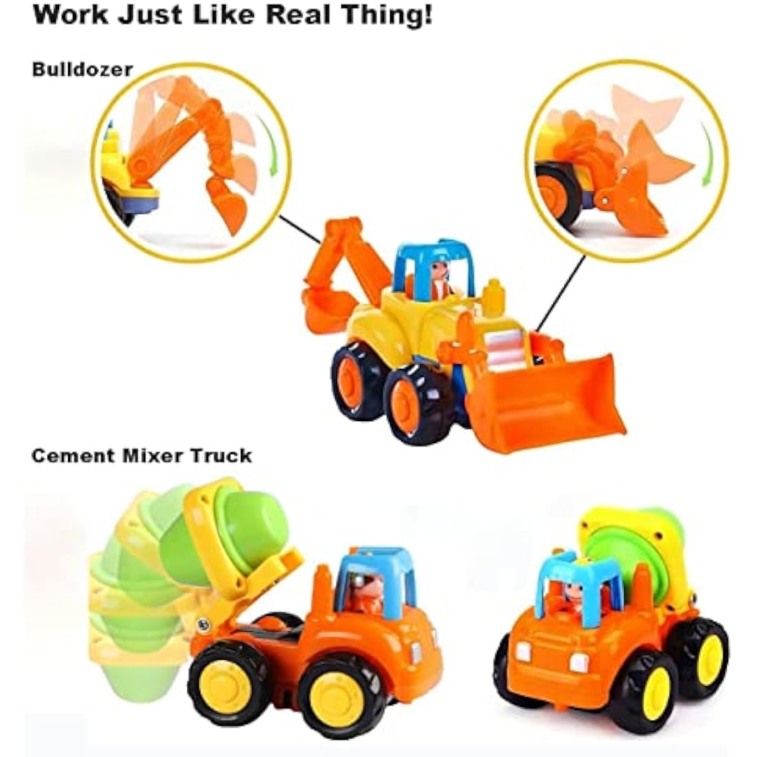 HOLA Toys for 1 Year Old Boys Gifts, 4 Pack Friction Power Kids Digger Trucks Toy Cars for 1+ 2 Year Olds, Early Education Construction Vehicles Toddler Baby Kids Toys for 3 Year Old Boys
