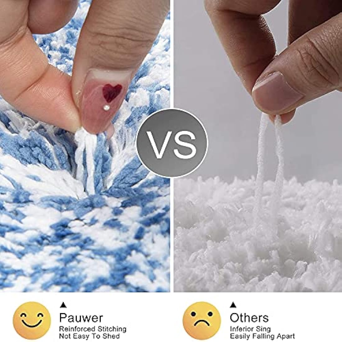 Pauwer Fluffy Bath Mat Sets 3 Piece Washable, Microfiber Non Slip Washable Bath and Pedestal Mat Sets Water Absorbent Bathroom Floor Carpet Rug Shower Rug, Blue