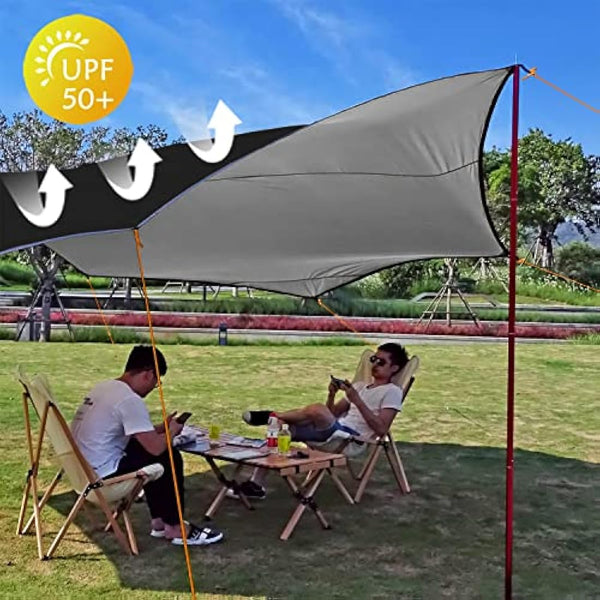 5m X 5m Large Camping Tarps Waterproof Hammock Rain Fly Multipurpose Hexagon Tarpaulin Shelter Tent Groundsheet Outdoor Tarp Awning Canopy (Without Pole)