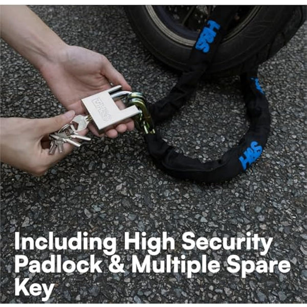 H&S Heavy Duty Motorbike Lock with Padlock - Anti-Theft Thick 10mm x 1.2m Bike Locks High Security Chain - Bicycle Motorcycle Lock and Padlock with Scratch-Proof Nylon Sleeve