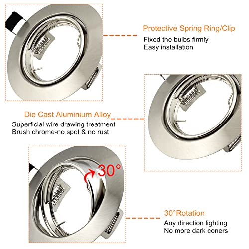 Allesgute 6X 5W GU10 Downlights for Ceiling Dimmable, 30 Tilt Swivel LED Recessed Ceiling Lights Round Brushed Chrome Spotlights 240V Cool White,