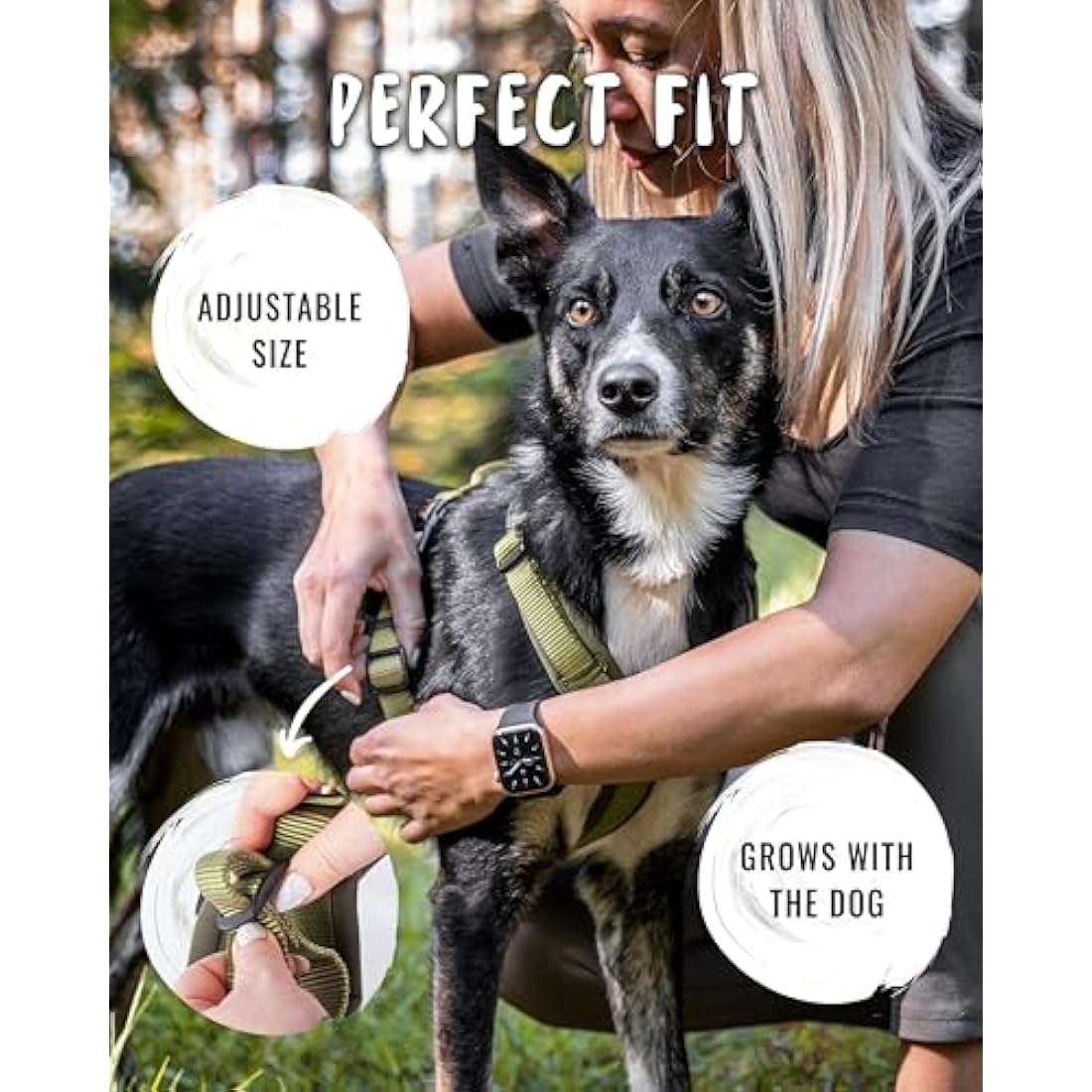 Rudelkönig dog harness Bella - Chest Harness with Handle - Adjustable no pull harness for dogs in Various Sizes - Escape proof dog harness for medium dogs