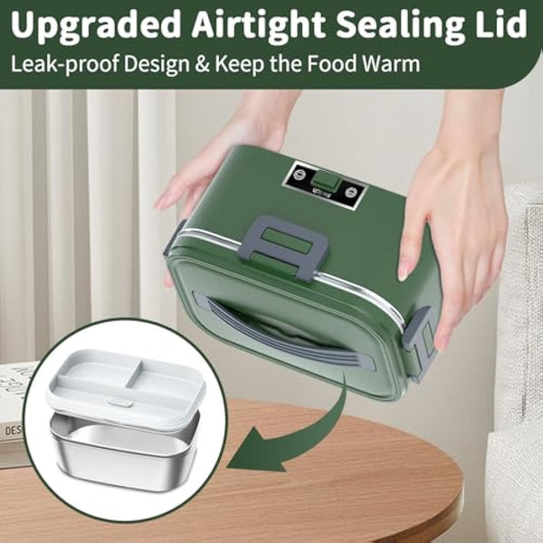 SOOOEC Electric Heated Lunch Box 100W - 3-in-1 1.8L Super Fast Portable Lunch Boxes Food Heater for Adults,12V/24V/110-220V Heating Lunch Box for Car Truck Office Home with Leak-Proof Compartment Lid