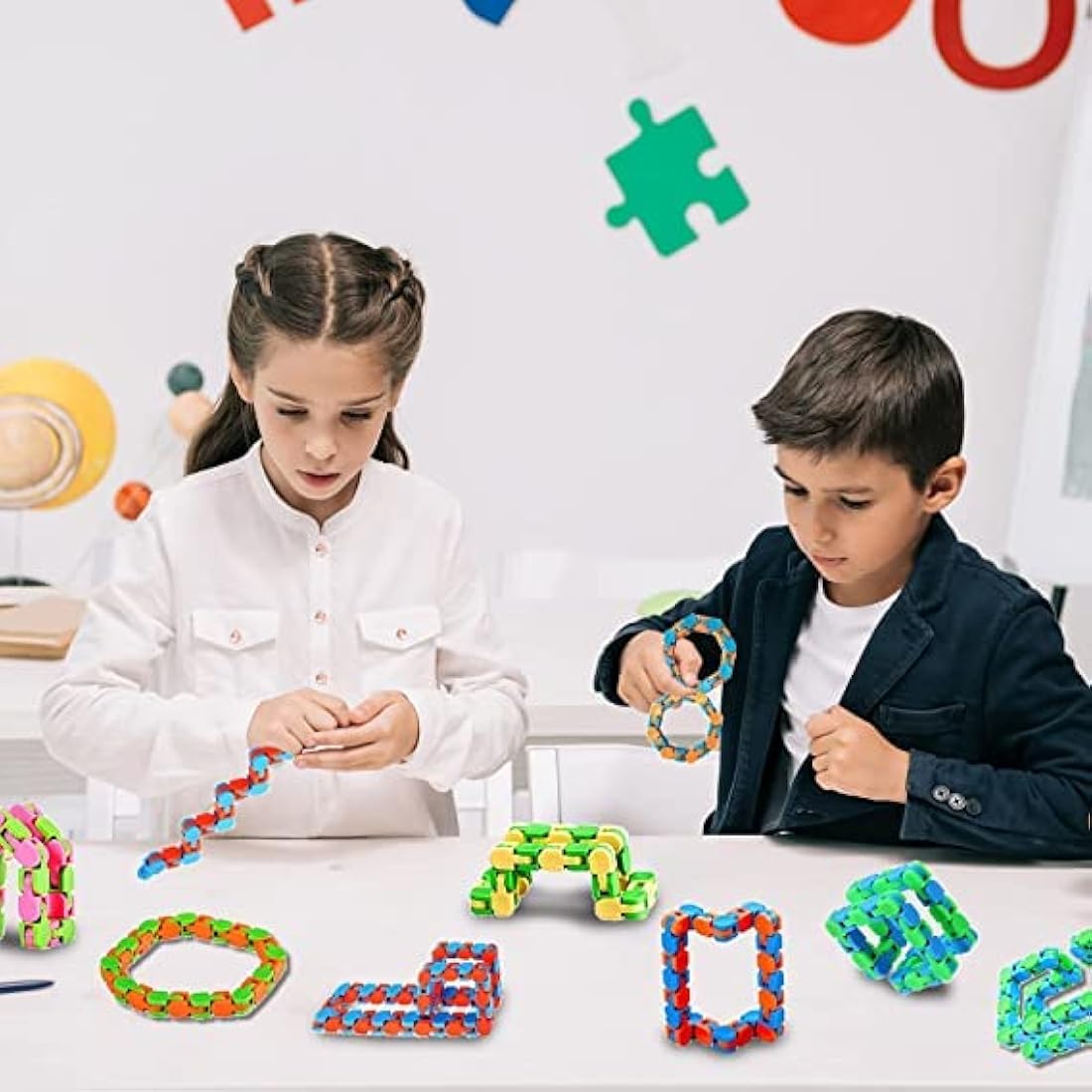 24-Pack 24 Links Wacky Tracks Toys, Puzzle Toy, Snap and Click Toys Snake Fidget Toys Click Sensory Toys for Stress Relief Party Bag Fillers