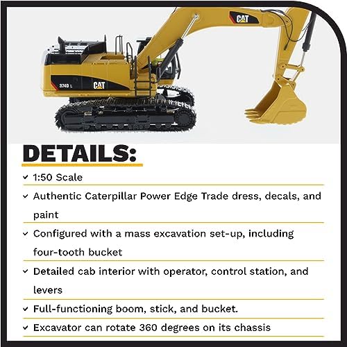 Diecast Masters 1:50 Caterpillar 374D L Excavator | High Line Series Cat Trucks & Construction Equipment | 1:50 Scale Model Diecast Collectible Model 85274