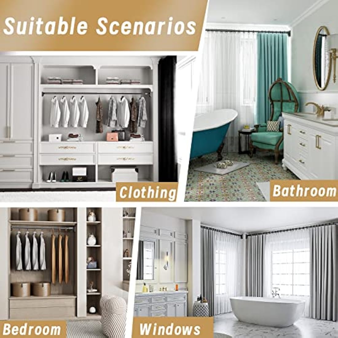 Heavy Duty Tension Pole - 33mm Steel Clothes Rail & Curtain Rod 110-200cm, No Drill Telescopic Pole, Supports 80kg,Multi-Purpose for Drying, Hanging, Bathroom, Kitchen, Wardrobe