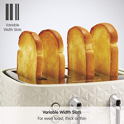 Morphy Richards Vector 4 Slice Toaster, High Gloss Geometric Design, Defrost and Reheat, Variable Width Slots, Removeable Crumb Tray,Cream, 248132