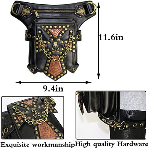 FiveloveTwo® Steampunk Vintage PU Leather Waist Pack Hiking Fanny Pack Small Purse Multi-purpose Tactical Drop Leg Arm Shoulder Bag with Hip Belt