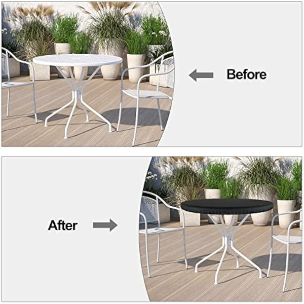 Delixike Garden Table Cover Round, Patio Table Top Cover, Outdoor Garden Furniture Cover Fitted Round Table, Waterproof Tablecloth, Wipe Clean Table Cover for Outdoor/Indoor Use, Diameter 114cm Black