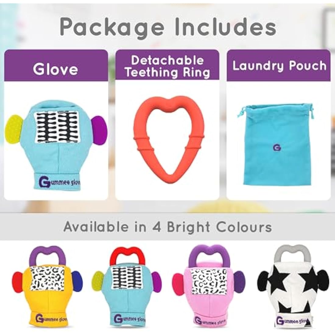 Gummee Glove Baby Teething Mitten - Detachable Teether - Teething Glove 3-6 Months - Teething Mitten for Babies - Teether Toys - Baby Gifts Toys