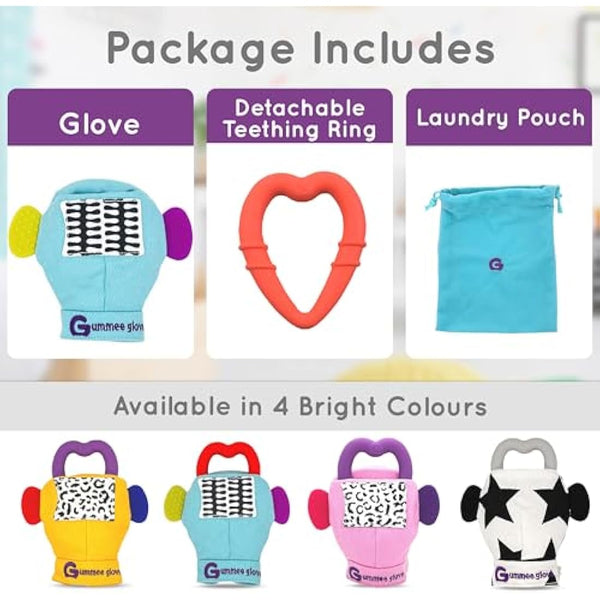 Gummee Glove Baby Teething Mitten - Detachable Teether - Teething Glove 3-6 Months - Teething Mitten for Babies - Teether Toys - Baby Gifts Toys