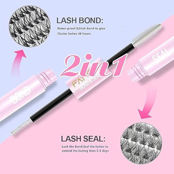 Lash Bond and Seal, Cluster Eyelash Glue for Individual Cluster DIY Eyelash Extensions,Strong Hold Waterproof Cluster Lash Glue 4ML+4ML Latex-free Long Lasting for Sensitive Eyes