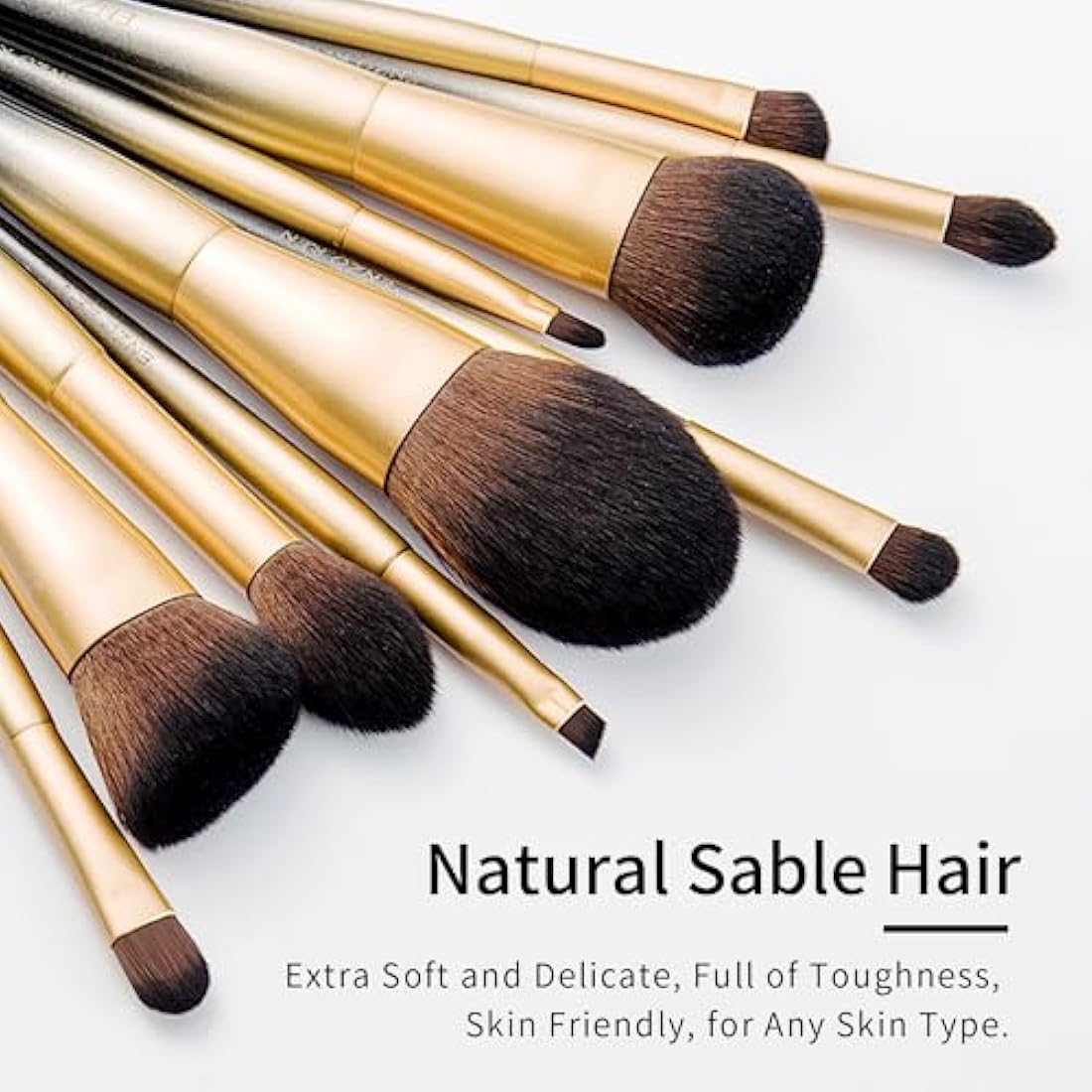 ENZO KEN Natural Sable Hair Makeup Brush Set Professional, Cosmetic Brushes Makeup Set with Gift Box, Natural Hair Makeup Brushes Set with Present Box, Make up Brushes Set. Black Gold