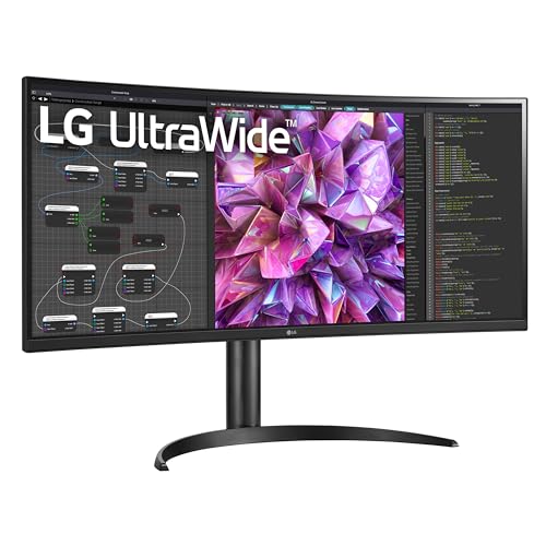 LG Electronics Curved UltraWide Monitor 34WR55QK, 34 inch, 1440p, 100Hz, 5ms Response Time, VA Panel, Smart Energy Saving, USB-C (65W Power Delivery), Displayport, HDMI