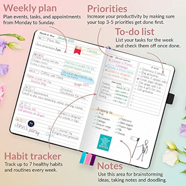 GoGirl Planner and Organizer for Women – Compact Size Weekly Planner, Goals Journal & Agenda to Improve Time Management, Productivity & Live Happier. Undated – Start Anytime, Lasts 1 Year – Black