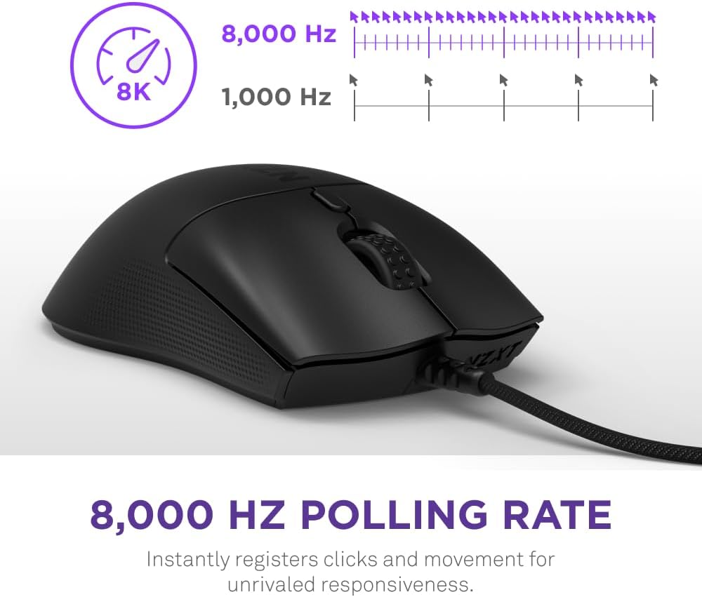 NZXT Lift 2 Ergo | Lightweight Ergonomic Wired Gaming Mouse | Lightweight 61 g Design | 8K Polling Rate | Optical Switches | 26K DPI Optical Sensor | 100% PTFE Feet | Black