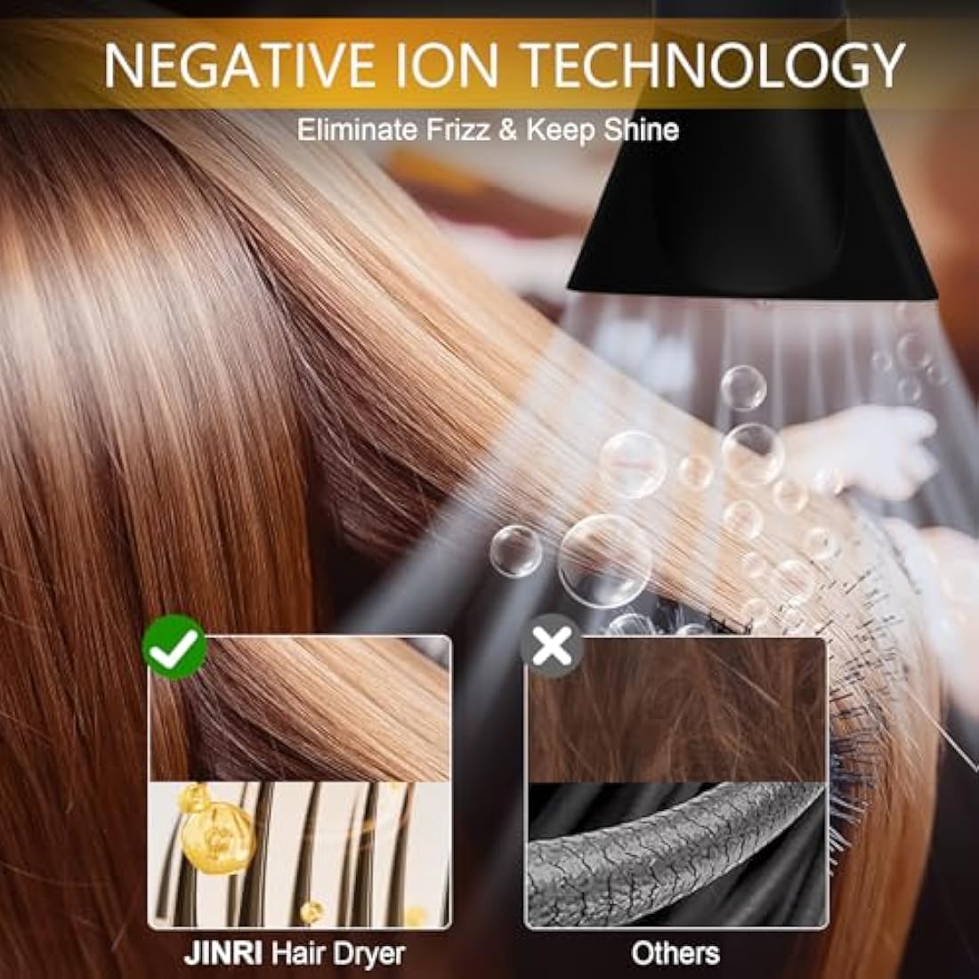 JINRI Hair Dryer, 2400W Professional Salon Hairdryer Negative Ionic Blowdryer Powerful AC Motor Quick Drying with 2 Speed 3 Heat, with Diffuser & Concentrator & Comb for Salon Hairstyles