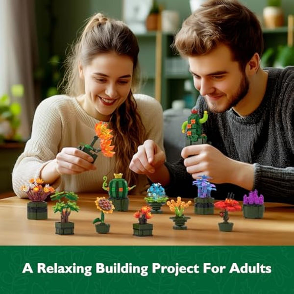 JMBricklayer Botanical Succulents Building Toy Sets 10001, Tiny Plants Flowers Buildable Collection Home Room Decor, Garden Bonsai Pot Blocks Toy Gifts for Women Girls Adults (987PCS)