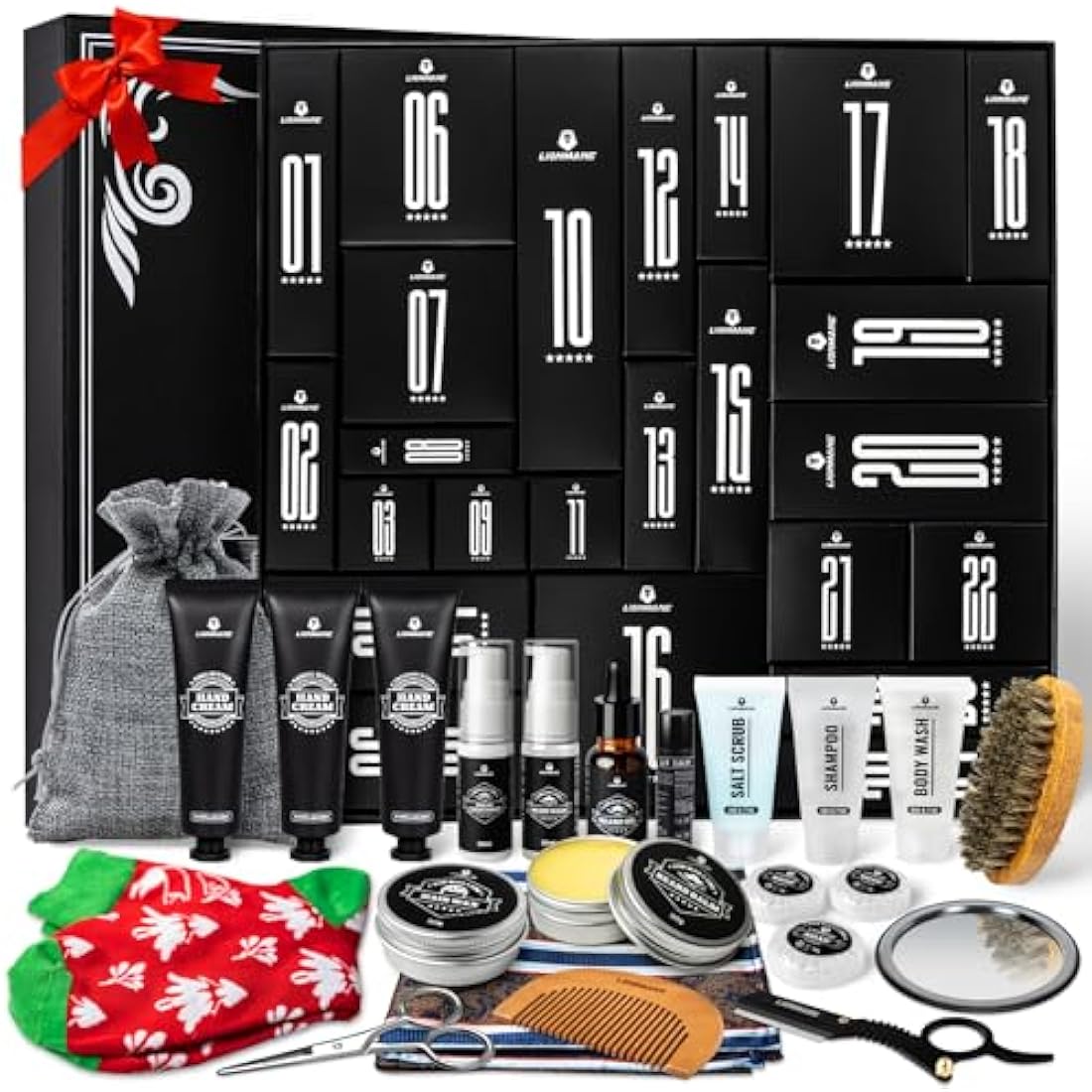 Lionmane Advent Calendar 2024 Mens, 24 Days Christmas Countdown Beard Care Gifts, Christmas Advent Calendar Set with Beard Oil Beard Balm, Face & Body Skin Care Kit for for Men Dad Boyfriend Husband