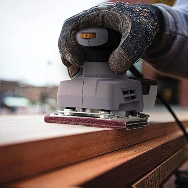 Jellas Sander, 220W 1/3 Sheet Sander, 12000RPM 6 Variable Speeds Electric Sander for Wood with Dust Collection Box, 12Pcs Sanding Sheets, Fast Paper Clamping Mechanism