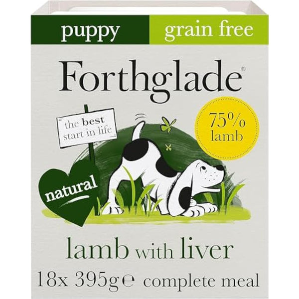 Forthglade Complete Natural Wet Dog Food - Grain Free Lamb with Liver & Vegetables (18 x 395g) Trays - Puppy Dog Food 2-12 months
