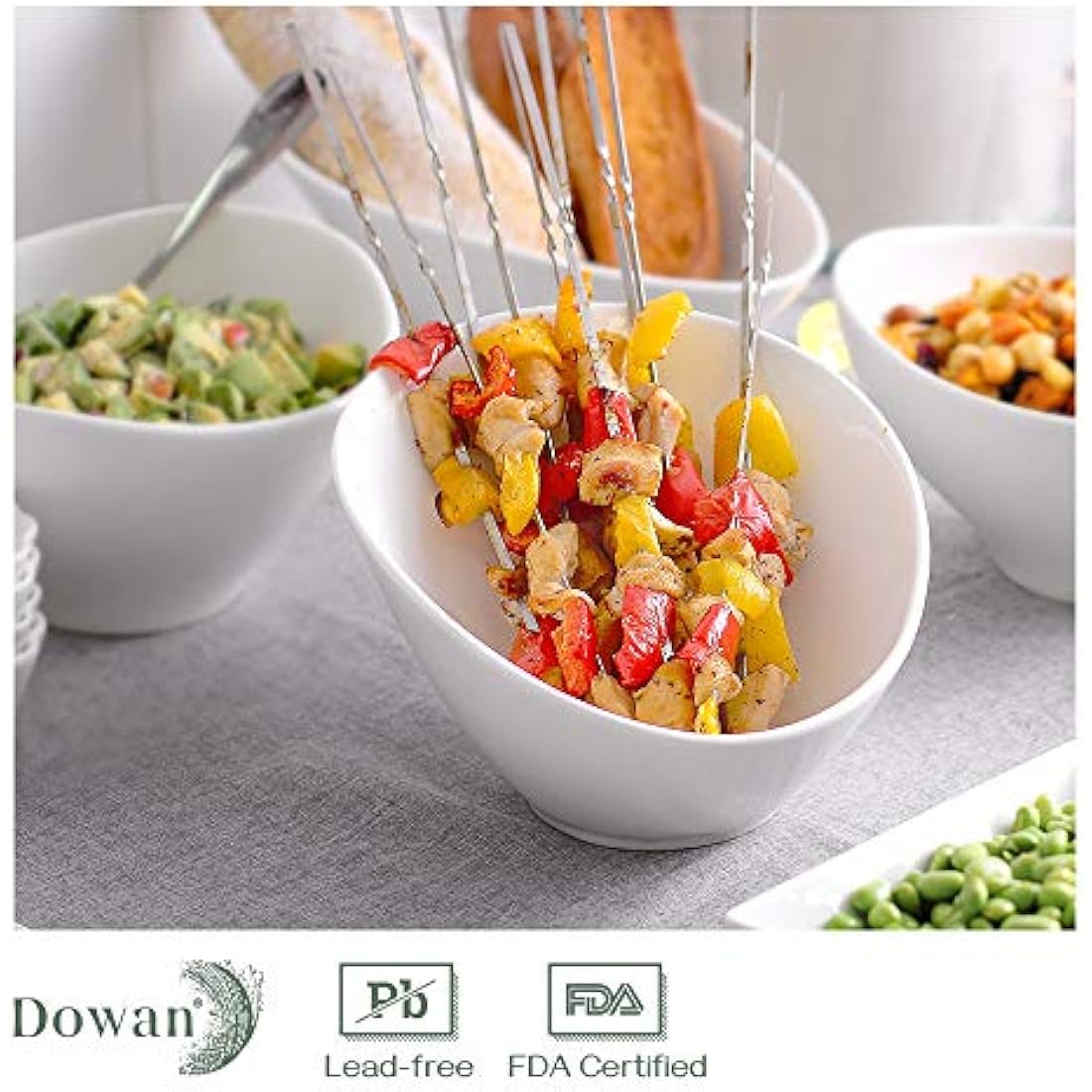 DOWAN Salad Bowl, 26 oz/770 ml Serving Bowls Ceramic Set of 2, Porcelain White Slanted Bowls, Christmas Serving Bowls for Salad, Pasta, Soup, Prep - Microwave & Dishwasher Safe