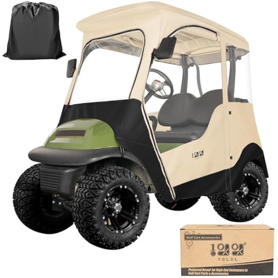 10L0L Deluxe Golf Cart Keep Warm Enclosure for 2 Passenger Club Car Precedent,600D Waterproof 4-Sided Protection Golf Buggy Cover,Roof up to 59" L (Beige