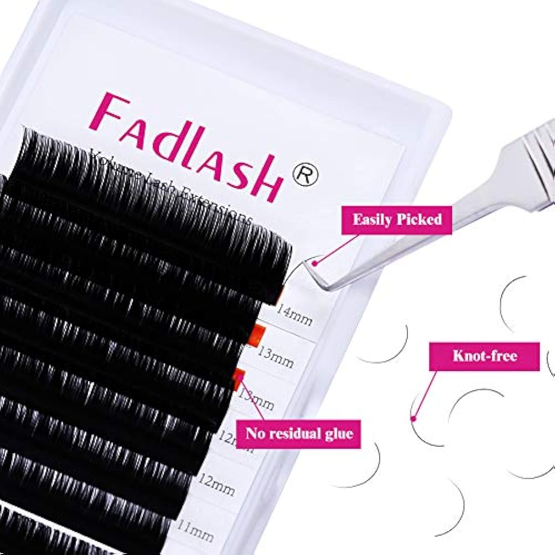 Fadlash Individual Classic Eyelash Extension 0.10mm D Curl 8-14mm Mixed Tray 1:1 Matte Black Professional Classic Individual Lashes