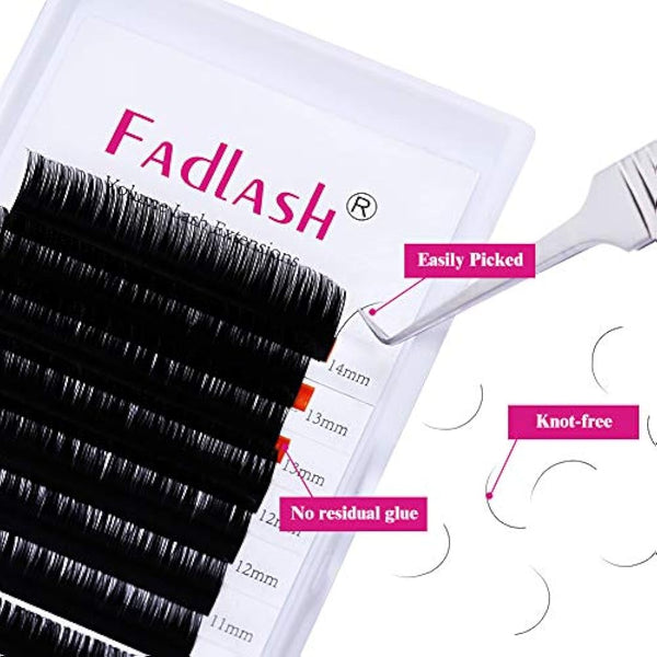 Fadlash Individual Classic Eyelash Extension 0.10mm D Curl 8-14mm Mixed Tray 1:1 Matte Black Professional Classic Individual Lashes