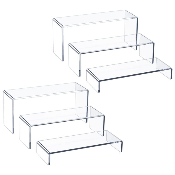 HIIMIEI Acrylic Display Risers, 2 Sets 6 Pcs 12" Large Acrylic Risers, Thickened to 5mm Clear Rectangular Display Stand for Cupcake Dessert Stand,