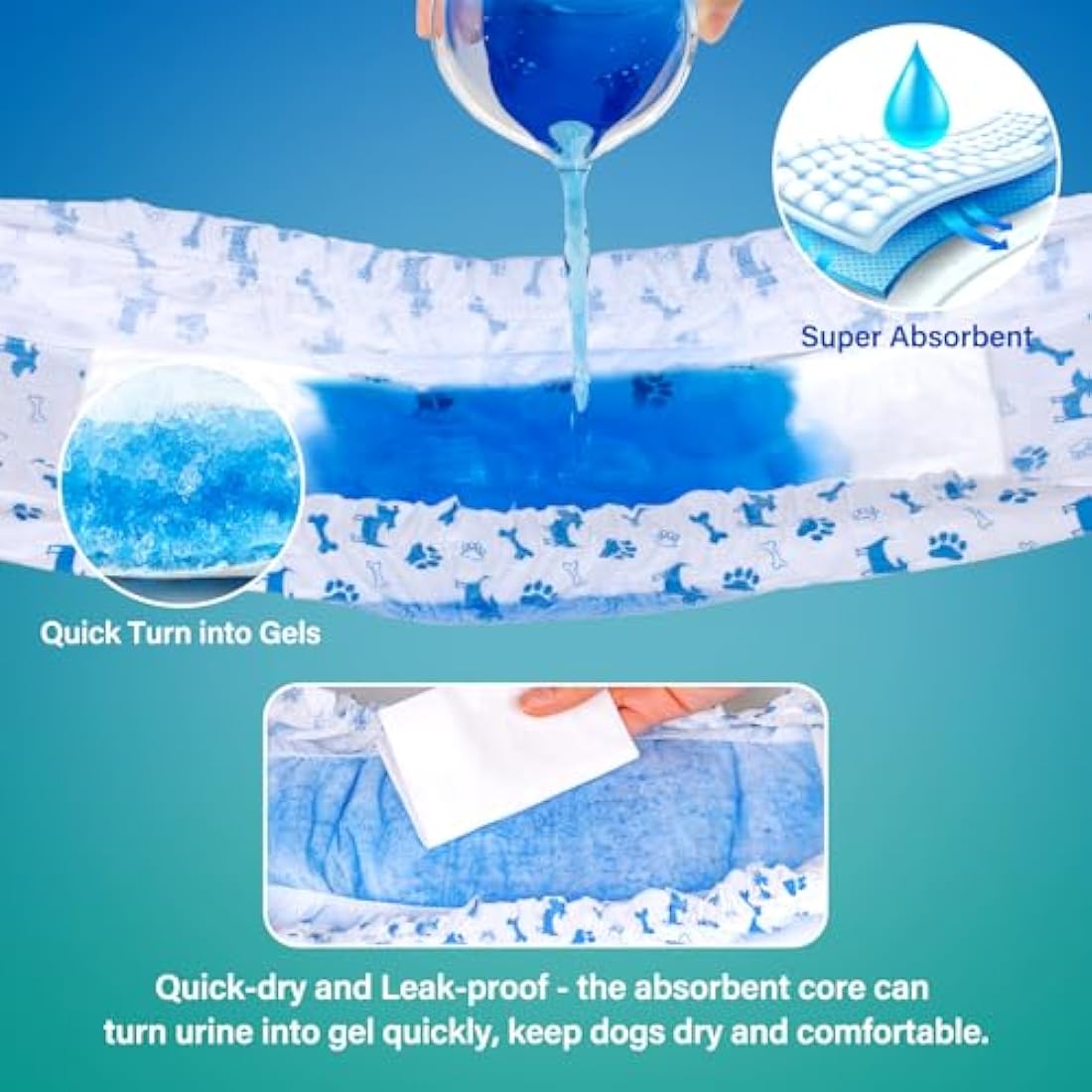 Pet Soft Dog Nappies - Super Absorbent Disposable Dog Wraps with Wetness Indicator, 50 Counts Incontinence Nappy Wraps (L-50 Count)