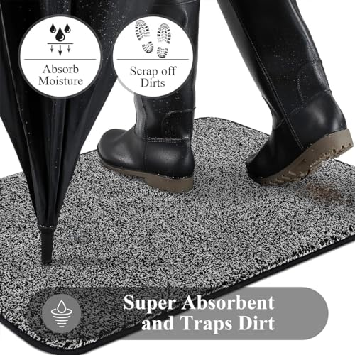 Pauwer Doormat Non Slip Indoor Barrier Mats Rubber Backing Super Absorbent Entrance Rug Durable Inside Dirt Trapper Mats(80X120cm, Black)
