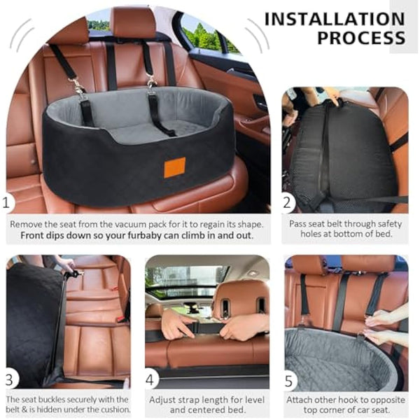 Dog Car Seat for Large/Medium Dogs Under 55 lbs, Travel Bed with thick Washable Booster with Non-Slip Base, Fits SUV & Car Back Seat (Black/Grey)