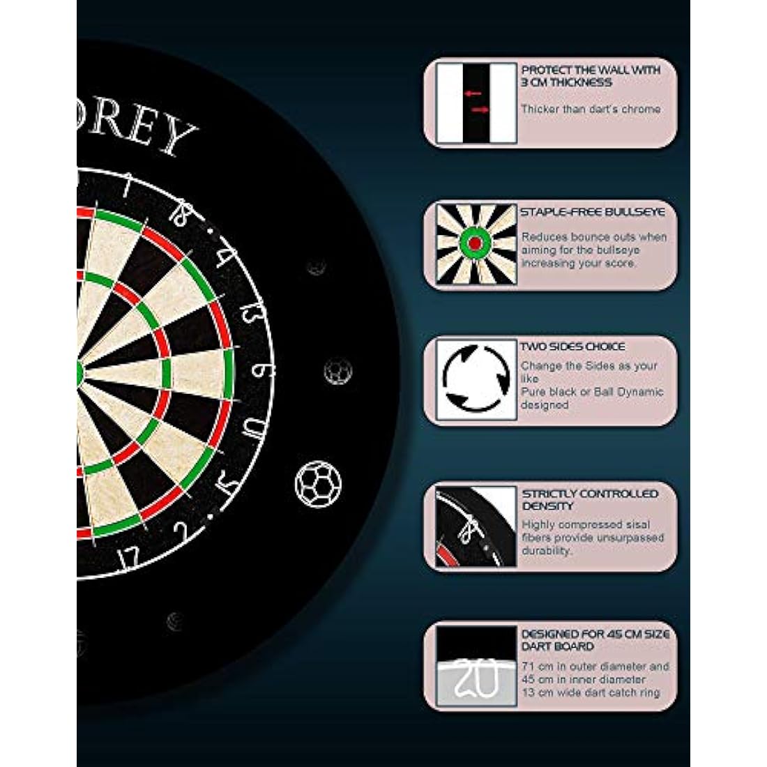 Dart Board Steel Dart Board Dartboard set with 6 pcs 20g Steel Tip Darts 12 Flights Rotating Number Ring + Staple-Free Bullseye Throwing Line Install Instruction