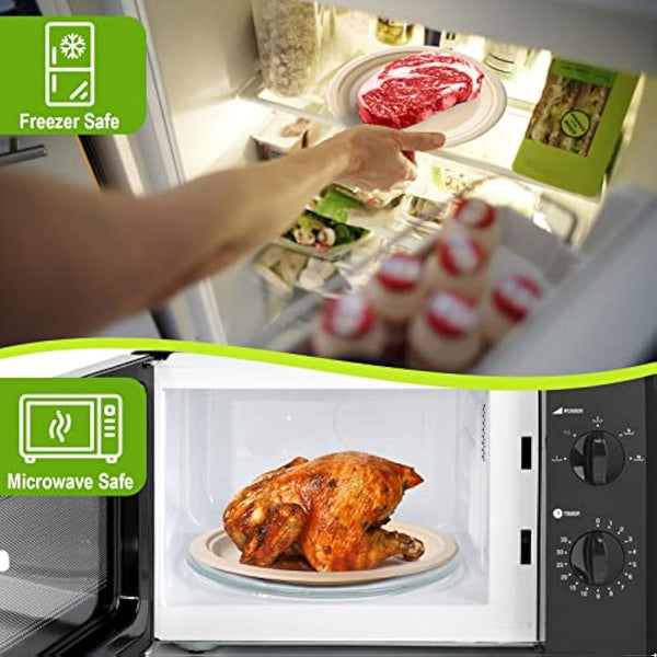 GREENESAGE Rigid 10 inch 100 Pack Disposable Paper Brown Plates Sugarcane Large Strong Dishes for Picnic Wedding Party BBQ