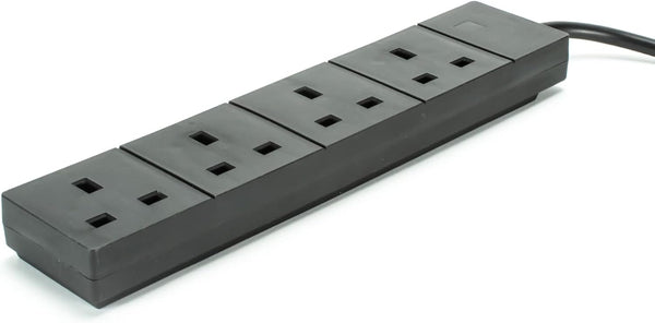 STATUS 4 Socket Extension Lead, 2m Black 13A Power Strip for Home or Office Use (S4W2MBL1PK4)