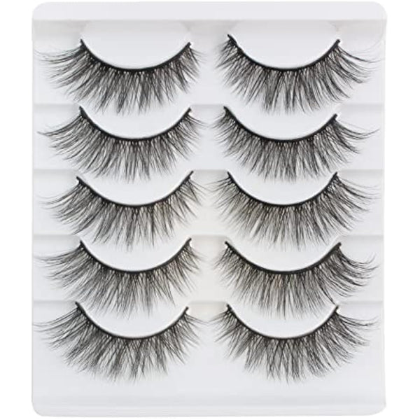 Cat Eye Lashes Natural Look Faux Mink Fake Eyelashes Light Volume False Lashes Fluffy Strip Lashes Multipack 3D 5 Pairs Pack by Glowingwin