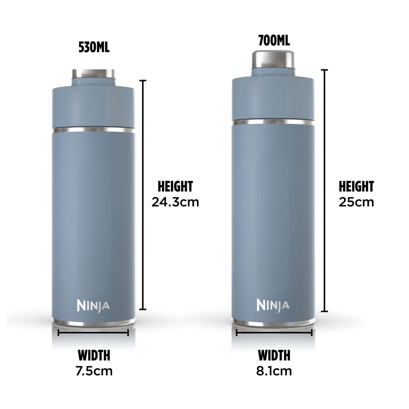 Ninja Thirsti Water Bottle and Flask 709 ML With Leak-Proof Lid, Designed For Carbonated, Hot & Cold Drinks, Ideal For Travel & Sports, Triple Insulated, Stainless Steel Bottle, Black, DW2401EUUKBK