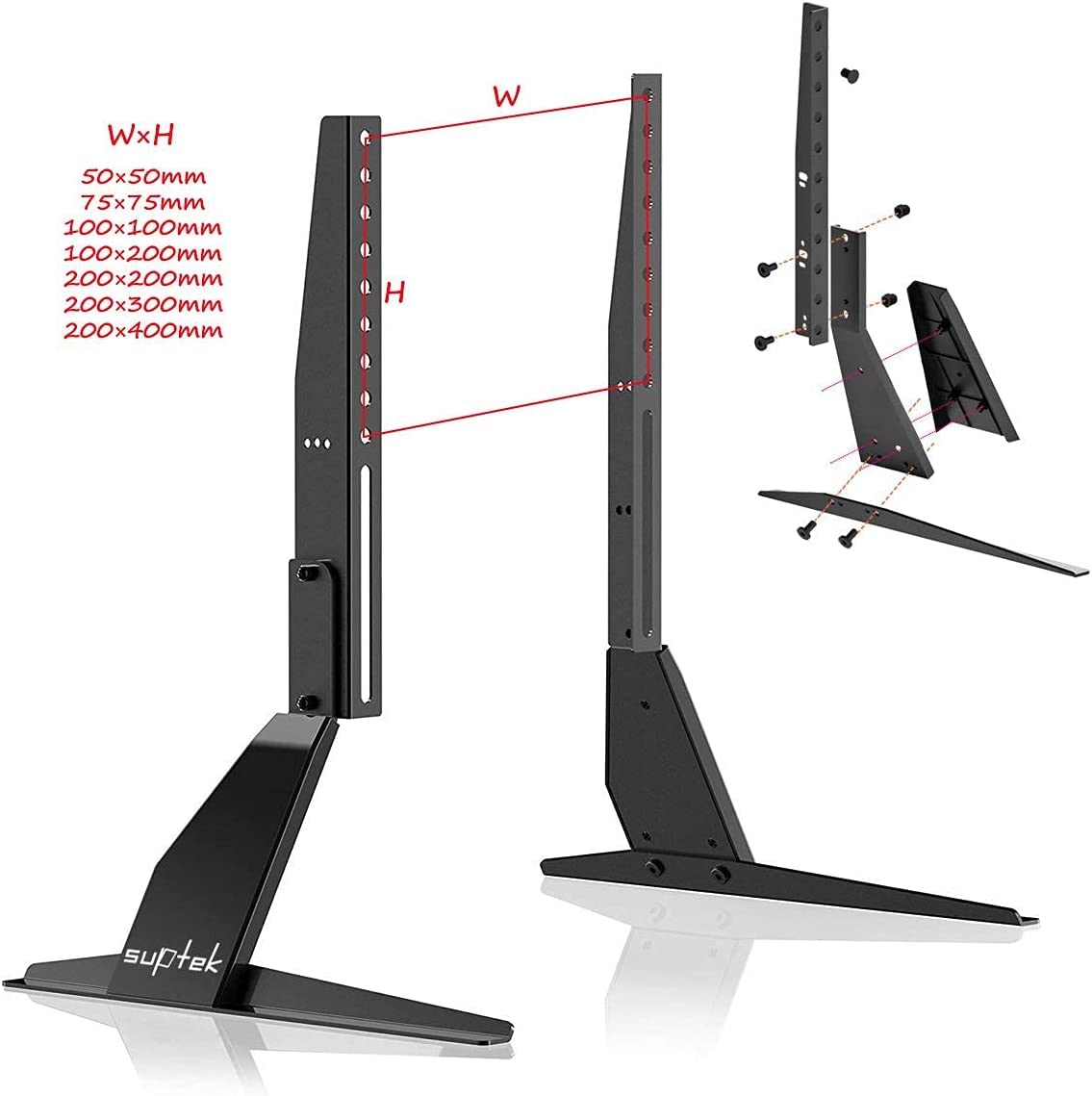 suptek Universal TV Stand, TV Leg Replacement for Most 22-65 inch LCD/LED/OLED/Plasma TVs, Adjustable Table Top TV Feet for Flat&Curved Screen, VESA up to 800x400mm, Capacity 50kgs