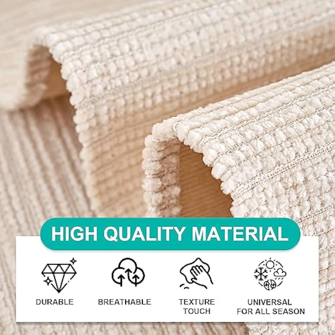 SHANNA Soft Chenille Sofa Cover 1/2/3/4 Seater, New Universal Non-Slip Corner Sofa Cover L Shape Solid Thick Textured Sofa Slipcovers for Living Room(White, 90 * 160cm Seat Cover)