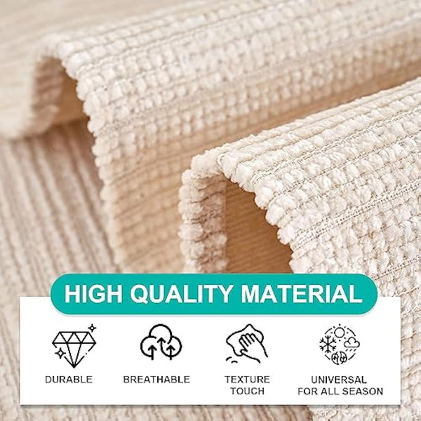 SHANNA Soft Chenille Sofa Cover 1/2/3/4 Seater, New Universal Non-Slip Corner Sofa Cover L Shape Solid Thick Textured Sofa Slipcovers for Living Room(White, 90 * 210cm Seat Cover)